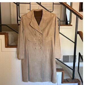 Vintage 1960s–70s Mod Suede Double-Breasted Coat – Taupe, Fits Like Size 6